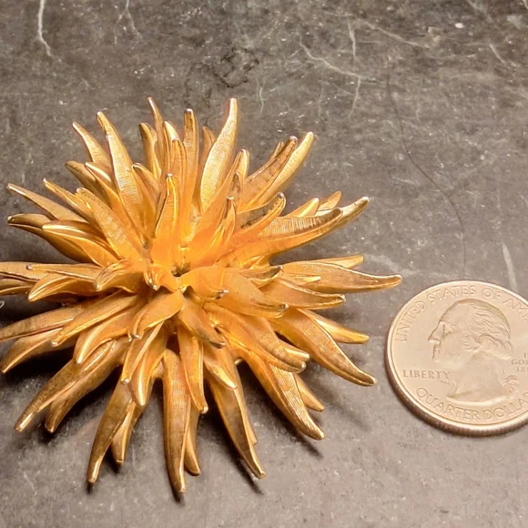 Elegant Gold Tone Sea Urchin Floral Vintage Brooch MB - Picture 4 of 4